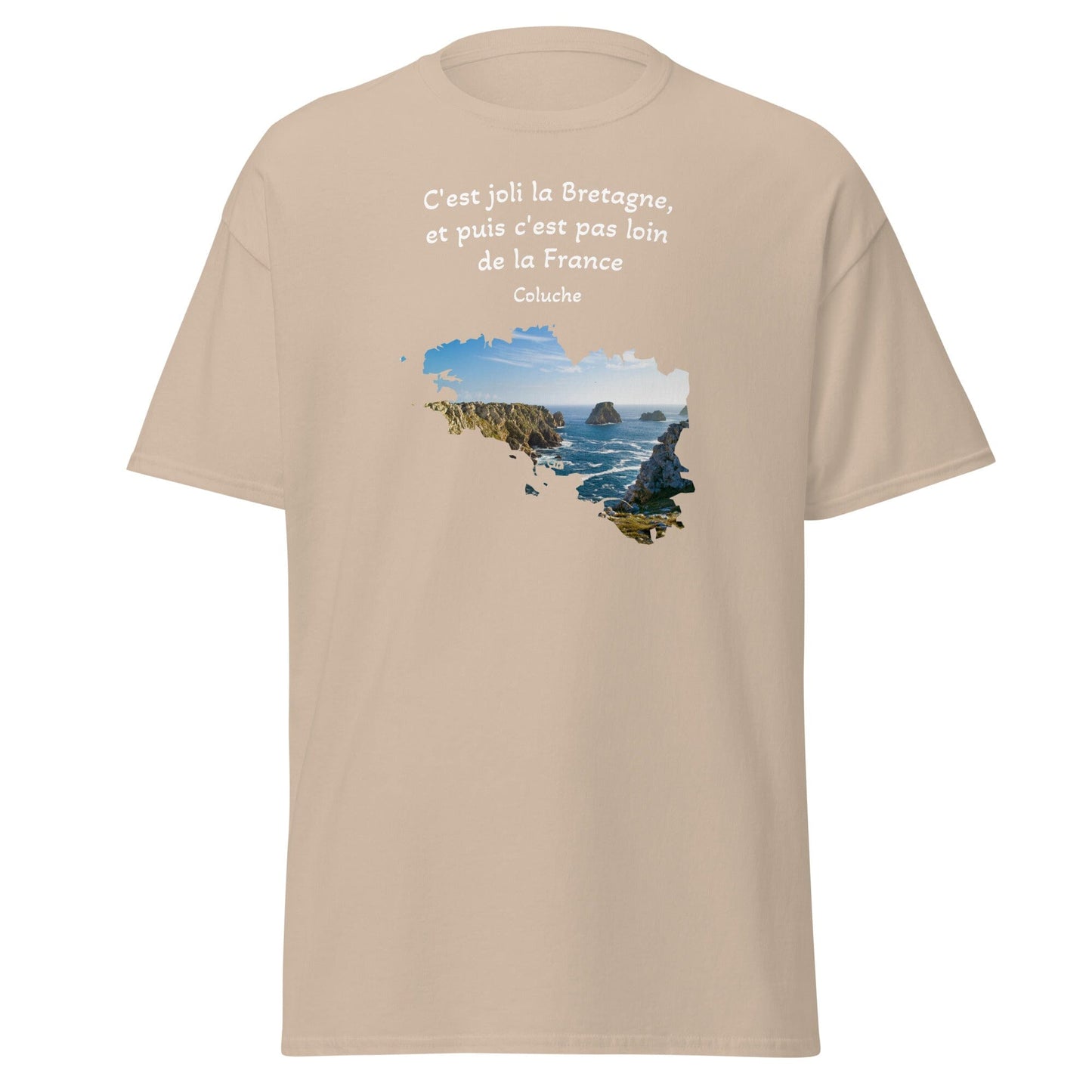 T-shirt c'est joli la Bretagne Coluche pour homme t-shirt Bevet Breizh Sable S 