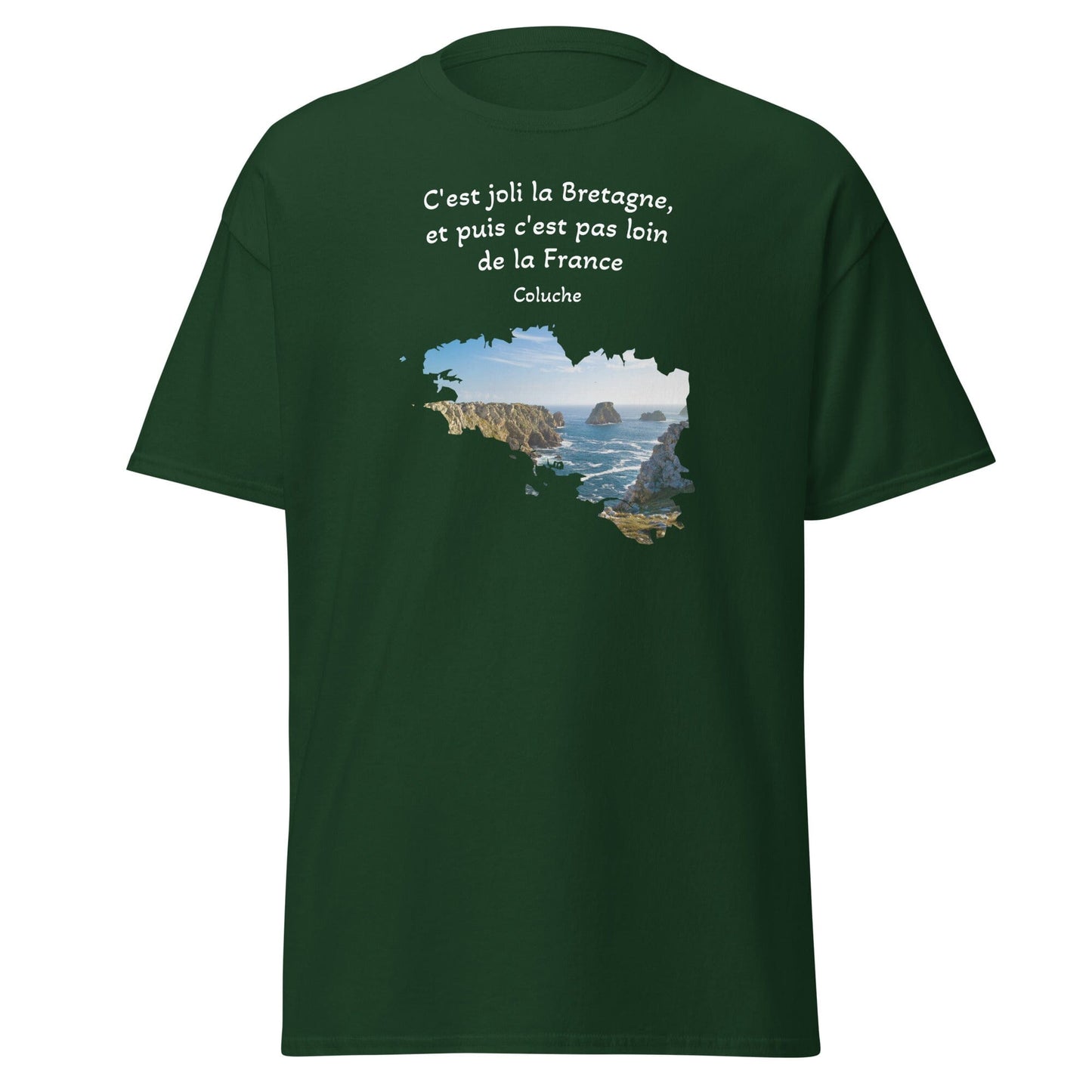 T-shirt c'est joli la Bretagne Coluche pour homme t-shirt Bevet Breizh Vert Forêt S 