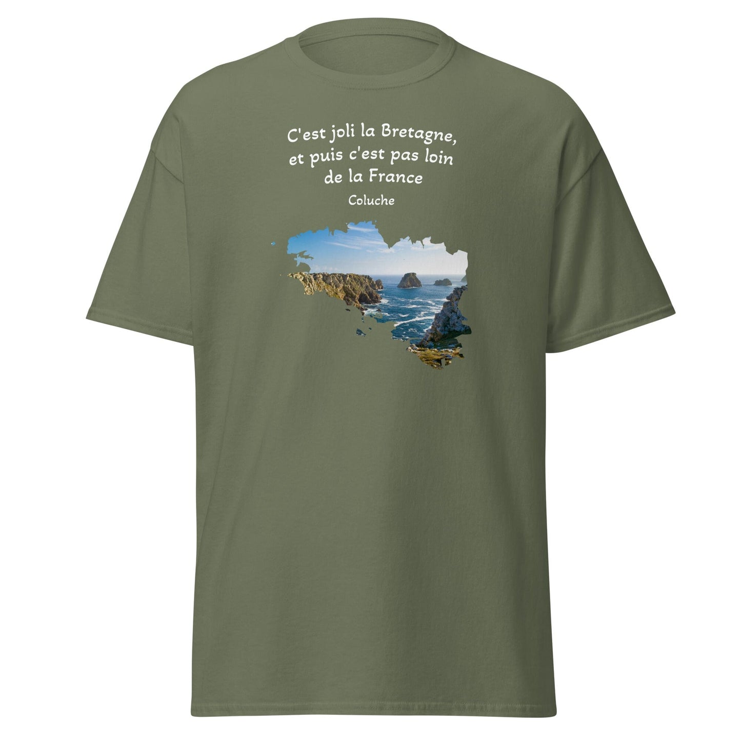 T-shirt c'est joli la Bretagne Coluche pour homme t-shirt Bevet Breizh Vert Militaire S 