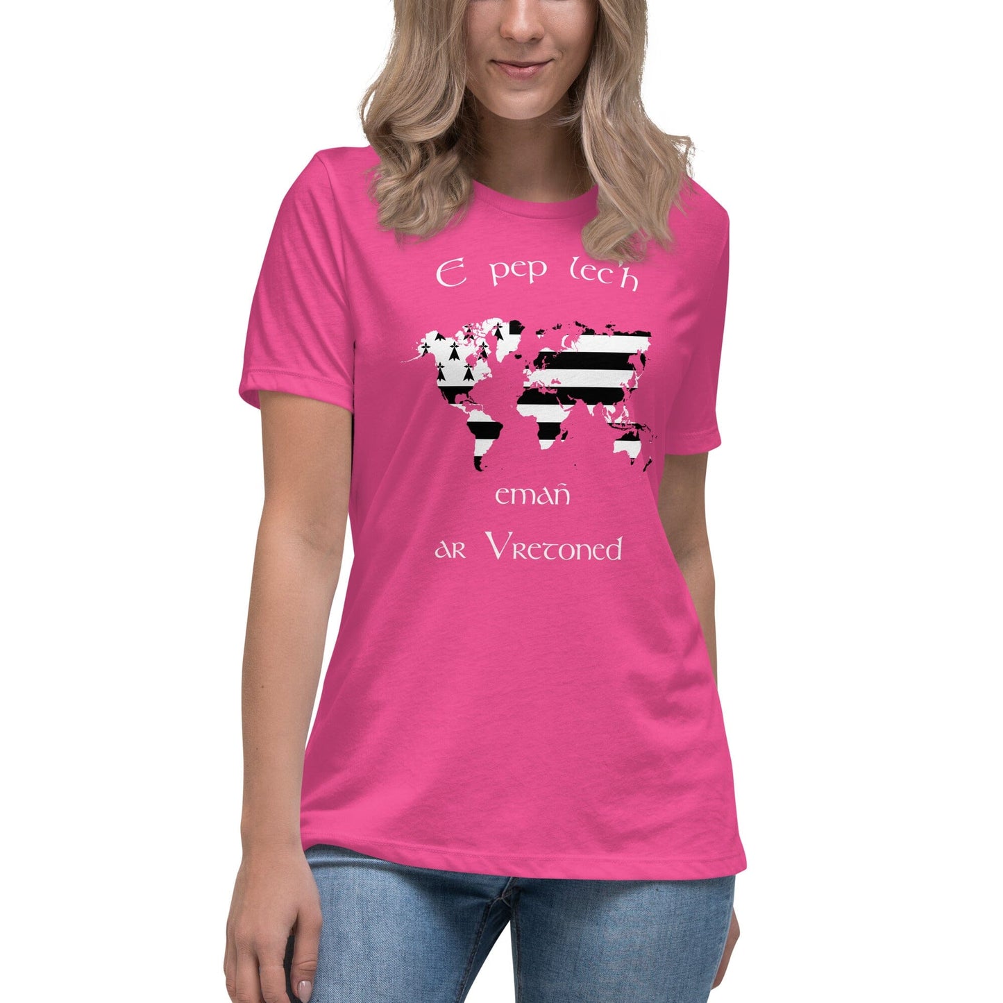 T-shirt Femme E pep lec'h emañ ar Vretoned t-shirt Bevet Breizh Rose bonbon S 