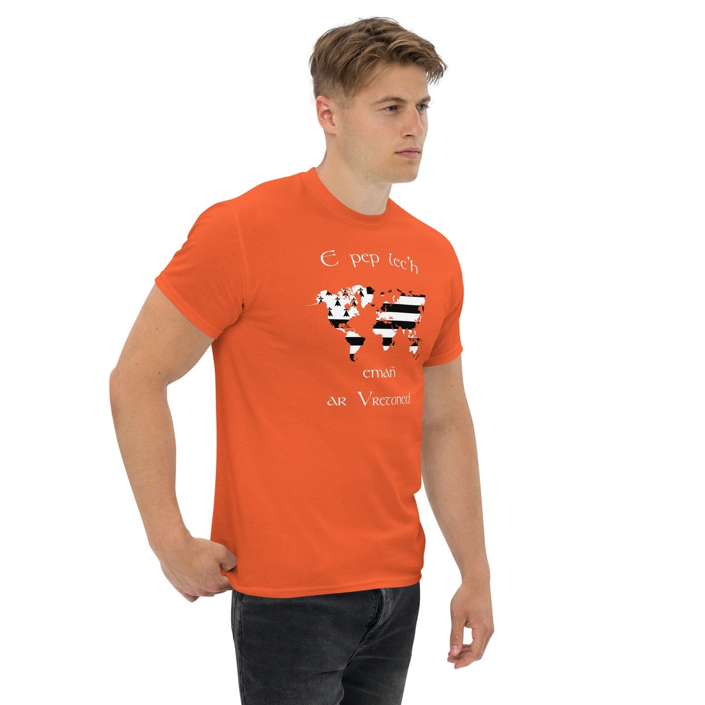 T-shirt homme E pep lec'h emañ ar Vretoned t-shirt Bevet Breizh Orange S 