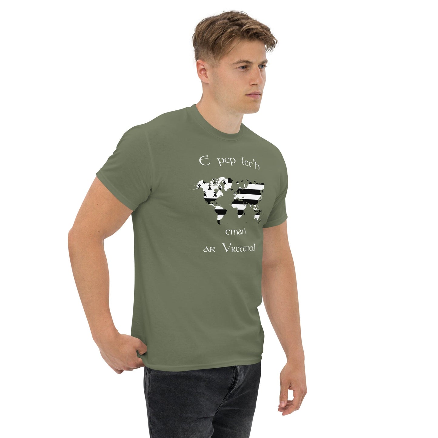 T-shirt homme E pep lec'h emañ ar Vretoned t-shirt Bevet Breizh Vert Militaire S 