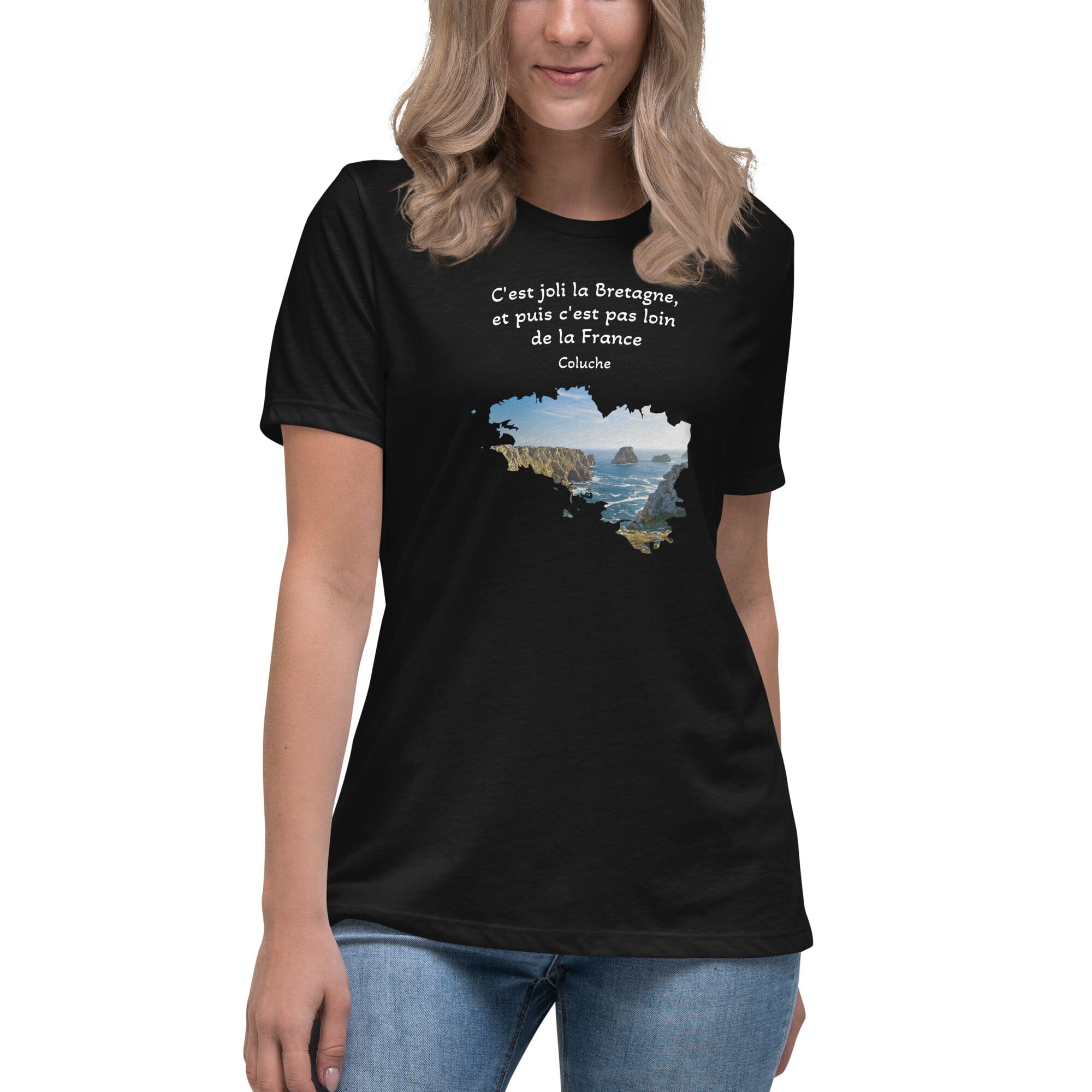 T-shirt pour Femme c'est joli la Bretagne Coluche t-shirt Bevet Breizh Noir S 