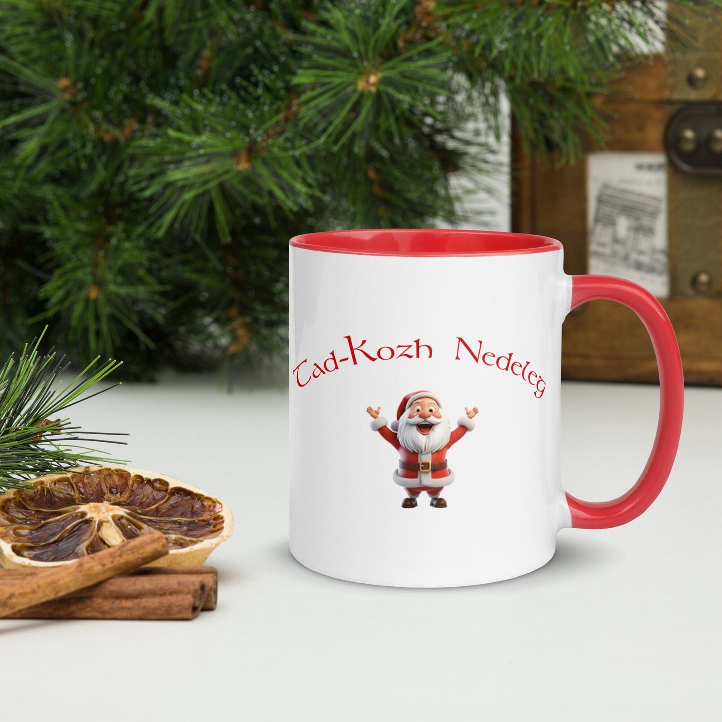 Tasse bretonne Tad-Kozh Nedeleg avec illustration du Père Noël – idée cadeau de Noël Bretagne – Bevet Breizh – Mug à offrir.
