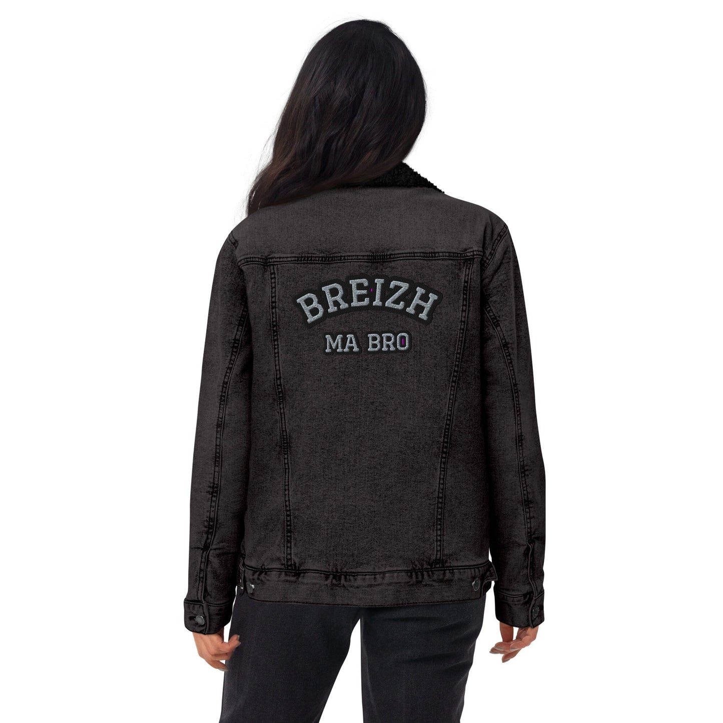 Veste sherpa en jean unisexe Breizh ma bro Bevet Breizh Black Denim XS 